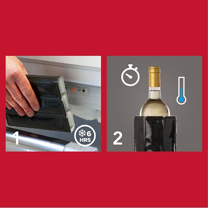 Vacu Vin Wine Cooler Sleeve – Flexible Rapid Wine Bottle Chiller – Reusable Ice Pack Sleeve – Elegant & Portable – Fits 750ml Bottles – Keeps Wine Cold in Minutes Fast, Elegant – Black