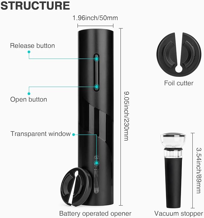 mafiti Wine Opener Battery Operated, Automatic Electric Wine Bottle Opener with 2 in 1 Wine Stopper and Portable Corkscrew Foil Cutter, Wine Gifts for Women Men