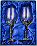 Comeon Wine Glasses Clear Handcrafted Champagne Glasses Red Wine Glasses Set of 2 Enamel Floral Goblets (Blue)