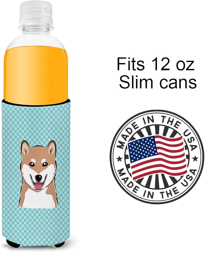 Checkerboard Blue Shiba Inu Ultra Beverage Insulators for slim cans BB1163MUK