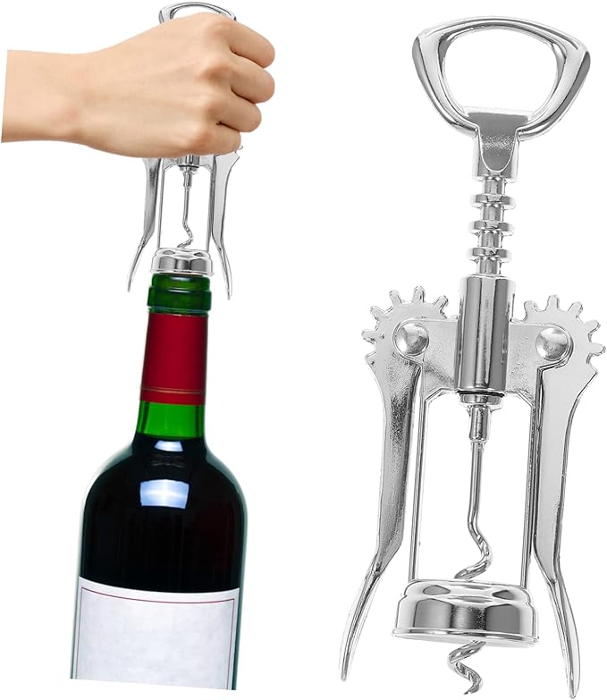 INOOMP Manual Wing Wine Corkscrew with Wide Handle Quick Spiral Opener for Opening Silver Multifunctional Corkscrew for Home and Party Use Wine Lovers