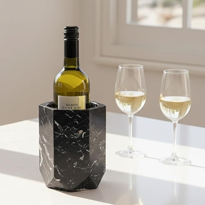 Radicaln Marble Wine Chiller Bucket 6.5 Inch Black 750ml Wine Bottle Cooler & Champagne Chiller, Multi-Purpose Utensil Holder, Vase & Bar Cart Decor, Ice-Free with Non-Slip Felt Base, Luxury Wine Gift