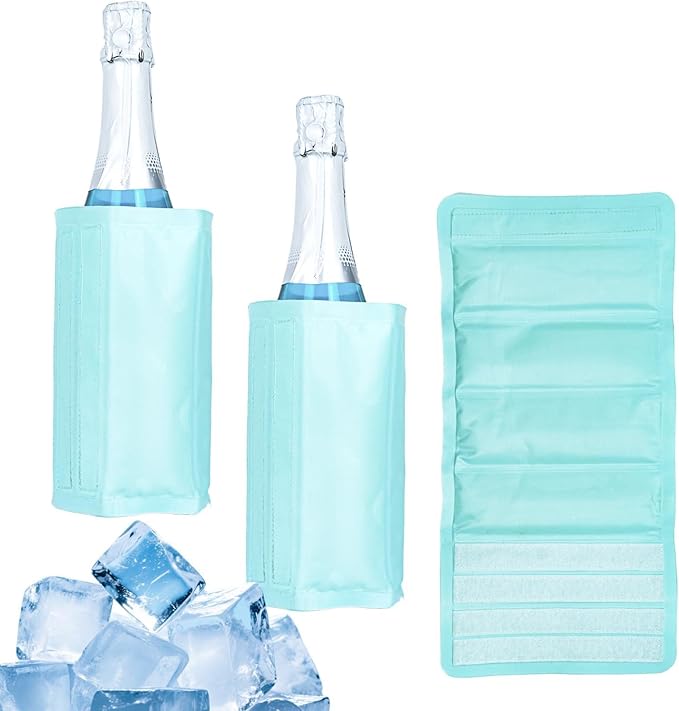Ice Wine Sleeve, Ice Wine Sleeve, Wine Cooler, Wine Bottle Cooler, for Red and White Champagne or Sparkling Wine. Gel cooled bracket Freestanding carrier cooled, mint green