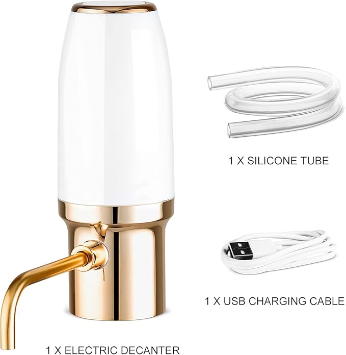 Automatic Wine Aerator Pourer Spout, Wine Air Aerator Pourer, Red Wine Aerator, Electric Wine Decanter with Aerator USB Rechargeable, Gifts idea for Wine Lovers White & Gold