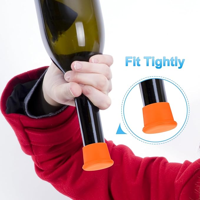 PATIKIL Silicone Wine Stoppers, 6 Pcs Reusable Bottle Cover Wine Corks Bottle Caps Wine Saver Seal Keep Fresh for Beer Beverage Drink, Orange