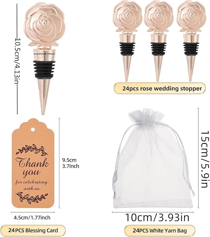 24PCS Wine and Beverage Rose Stopper Rose Gold Bottle Stoppers Keep Wine Fresh Holiday Party,Wedding Birthday Party Decor Wine Stoppers Wine Lovers Funny Gifts(24,Opp Rose Stopper)