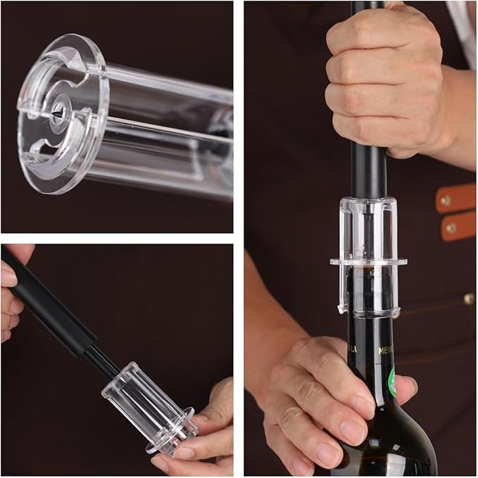Air Pressure Pump Bottle Opener With Foil Cutter And Aerator Pourer,Simple Cork Remover,Efficient Corkscrew Bottle Opener,Great For Wine Lovers,Perfect Wine Gift. (Black 3 set)