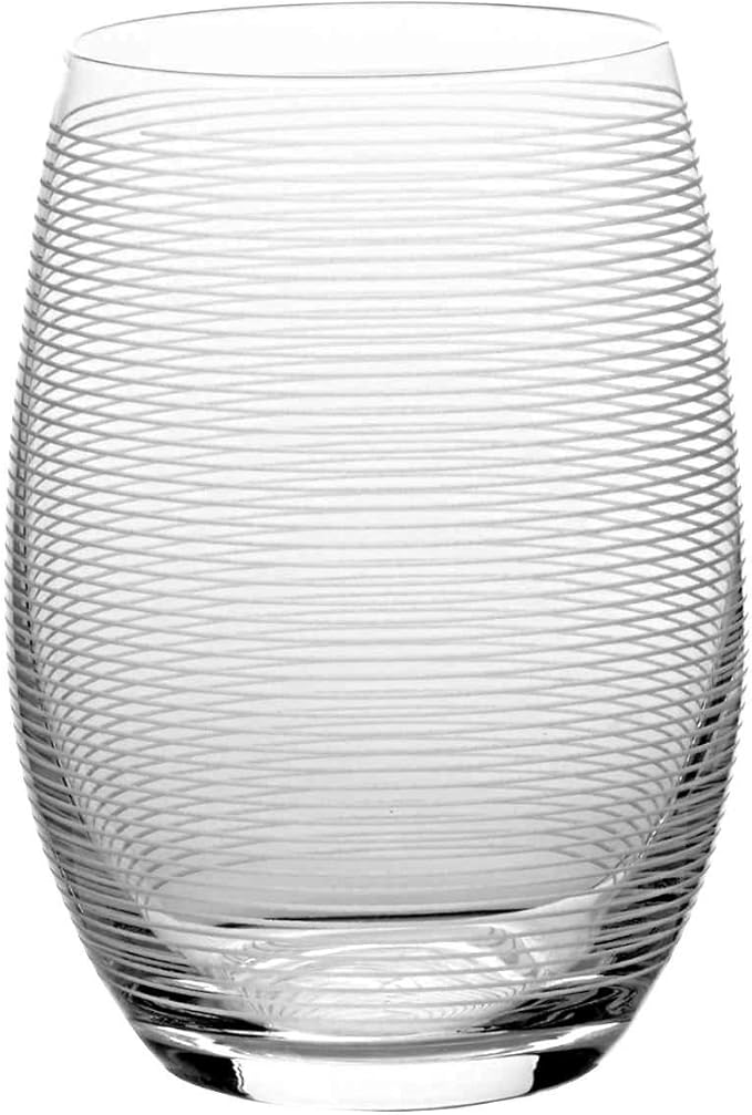 Mikasa Cheers Stemless Etched Wine Glasses, Fine European Lead-Free Crystal, 17-Ounces for Red or White Wine - Set of 6
