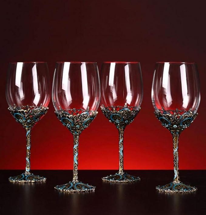 Simcat Handmade Painted Enamel Flower Glass Wine Glasses Transparent Refined Goblet, Stem For Cabernet, Gifts (2 Gift Box)