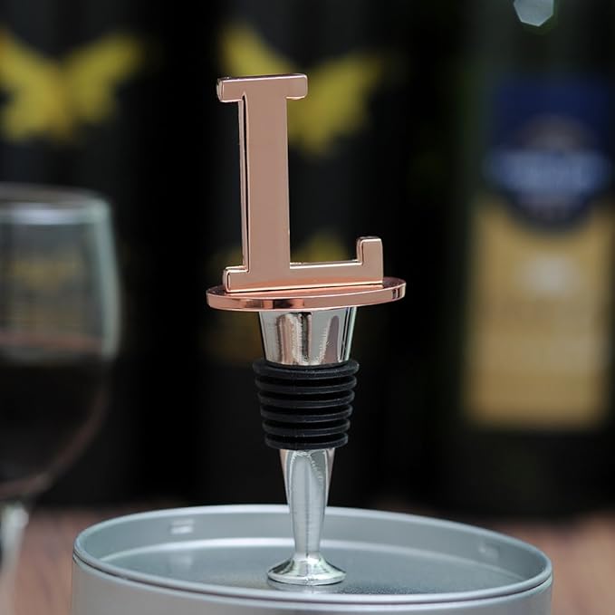 Miicol Prosecco Stopper, Rose Gold Initial Wine Stopper, Personalised Champagne Gift, Funny Kitchen Decor, Letter L