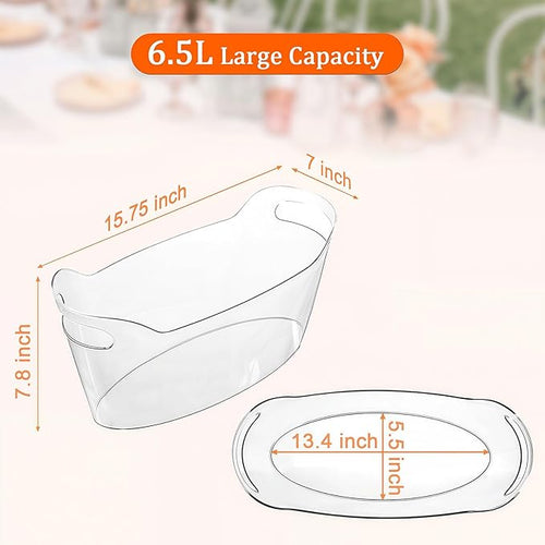 6.5L Ice Bucket 2 Pack Ice Buckets for Parties, Beverage Tub for Cocktail Bar with Handle, Drink Cooler for Wine Beer Champagne, Clear Ice Bucket with Scoop for Mimosa Bar Drink Chiller