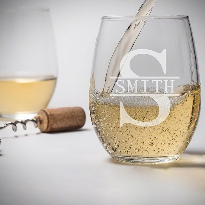 HomeWetBar Personalized Stemless Wine Glass - Engraved Wine Glass for Red and White Wines