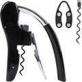 KAYCROWN Stainless Steel Wine Bottle Opener, Compact Vertical Lever Corkscrew with Foil Cutter and Extra Spiral, Manual Handheld Corkscrew with Ergonomic Lever Pump (Black)