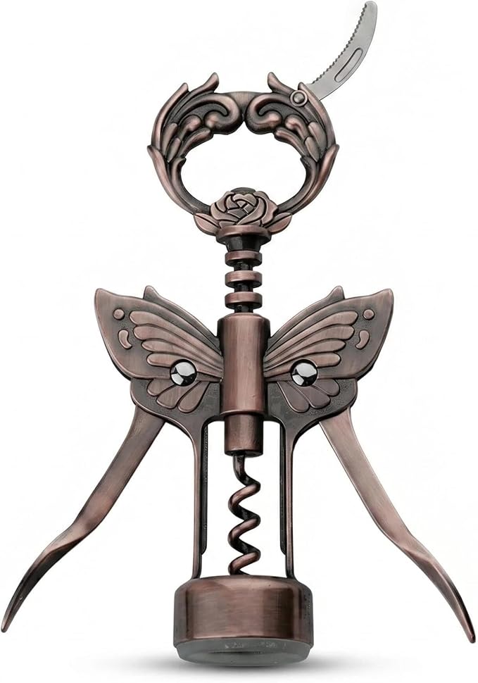 Wine Opener, 3 in 1 Zinc Alloy Premium Wing Corkscrew Wine Bottle Opener with Multifunctional Bottles Opener and Serrated Foil Cutter for Wine and Beer (Bronze)