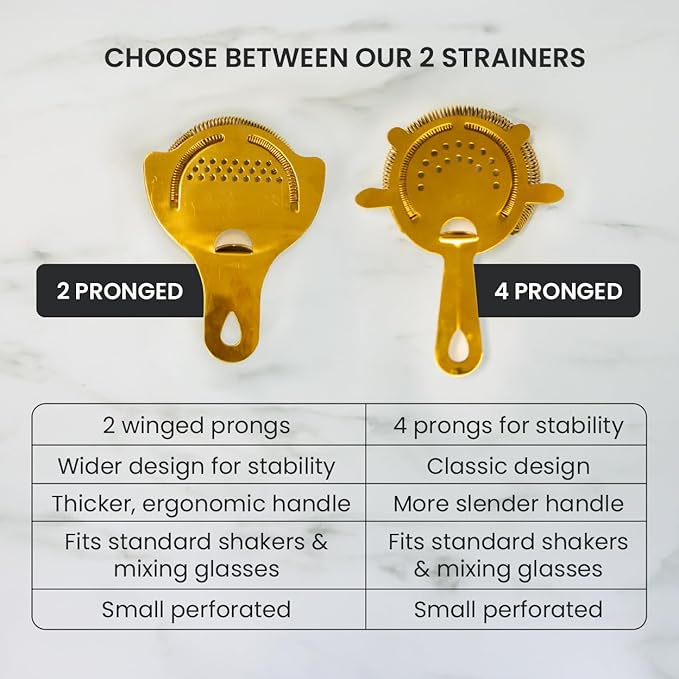 A Bar Above Cocktail Strainer, 4-Prong Bar Strainer with High Density Spring for Smooth Pouring, Fits Boston Shaker Tins and Mixing Glasses, Bar Essentials for Home Bartenders and Pros, Black Finish