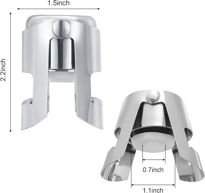 OWO Champagne Bottle Stoppers Stainless Steel, Reusable Champagne Cork & Saver Stopper, Leak Proof Prosecco & Sparkling Wine Plug, Bubble Retention Protection（Silver, 2 Pack）