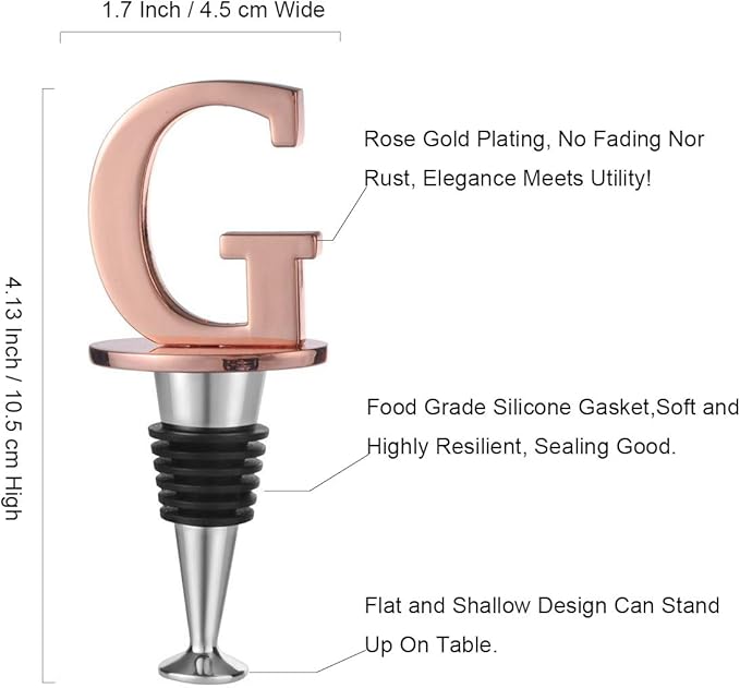 Miicol Prosecco Stopper - Personalised Champagne Stopper in Rose Gold - Wine Lovers Gift with Monogram Letter G