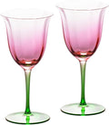 KAMMAK Wine Glasses Set of 2, 9.47 oz Hand Blown Crystal Bordeaux Wine Glasses, Thin Rim & Long Stem, Perfect for Red & White, Daily Use, Wedding or Birthday Gift with Gift Box, Pink-Green Flowers
