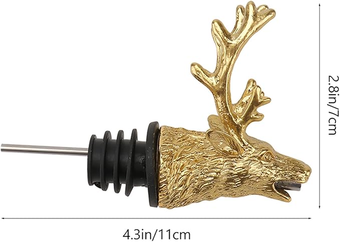 CALLARON Deer Head Wine Pourer Zinc Alloy Creative Liquor Pour Spout Smooth Flow Decorative Bar Tool for Parties and