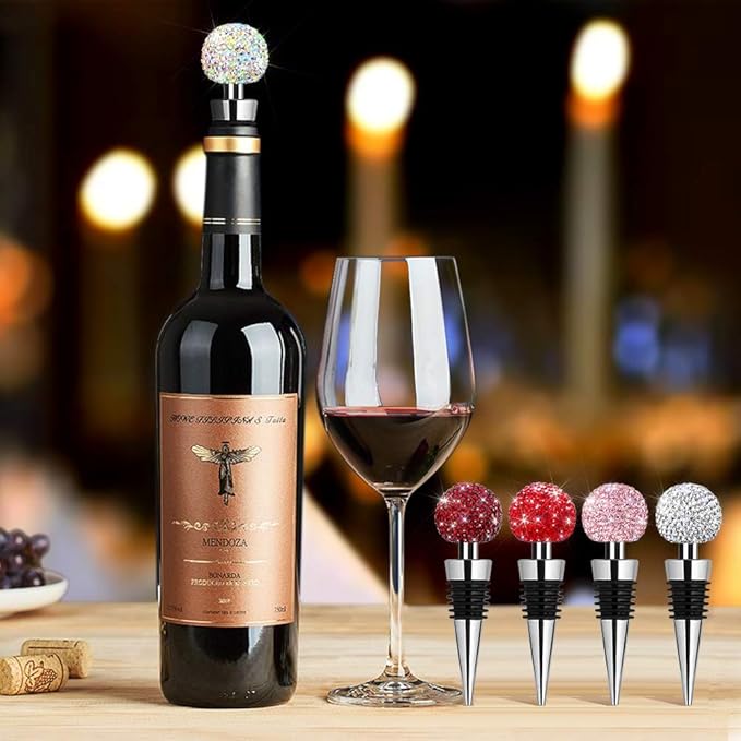 Soleebee Bling Decorative Wine Stoppers,Wine Bottle Stopper with Crystal Rhinestone, Beverage Bottle Stoppers for Gifts, Bar, Holiday Party, Wedding (AB)