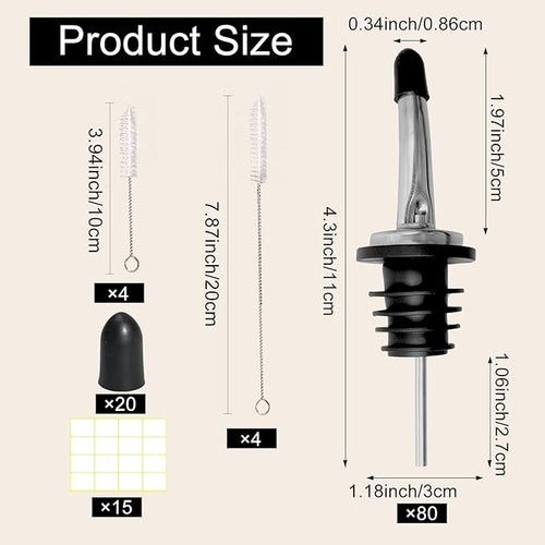 80 Pack Stainless Steel Bottle Pourers Tapered Liquor Pourers with Rubber Dust Caps Tapered Pour Spouts for Liquor Bottles Vinegar Bottle Dispenser for Wine Oil Beer Drink Water Bar Supplies