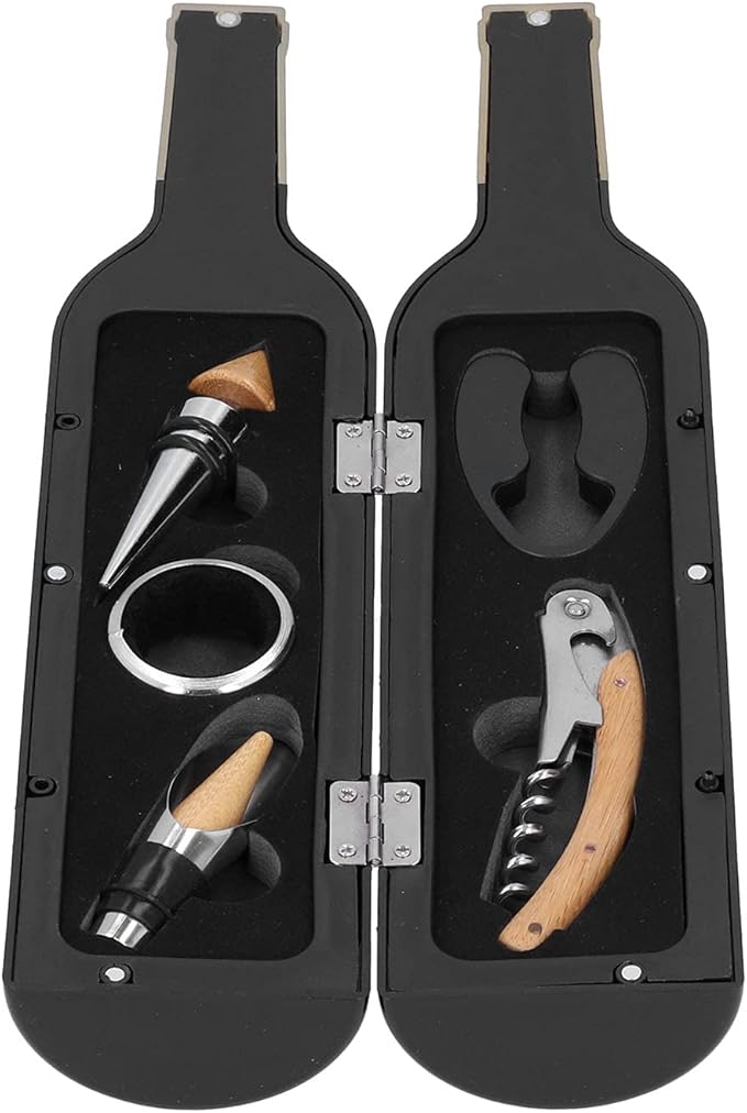 Wine Corkscrew Set | 6 - in - 1 Pourer Stopper Drip Ring Foil Cutter | Ergonomic Bottle Opener for Home/Bar/Kitchen | All - in - One Wine Accessory Present Collection
