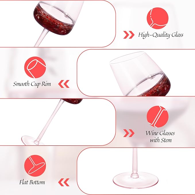 KAMMAK Wine Glasses Set of 2, 9.47 oz Hand Blown Crystal Bordeaux Wine Glasses, Thin Rim & Long Stem, Perfect for Red & White, Daily Use, Wedding or Birthday Gift with Gift Box, XH-H240 Pink