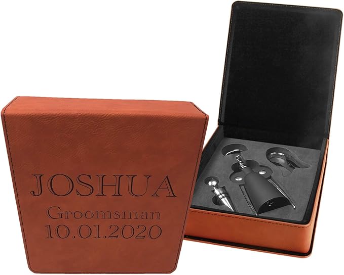 Personalized Leatherette 3 Piece Wine Tool Set (Rawhide w/Black)