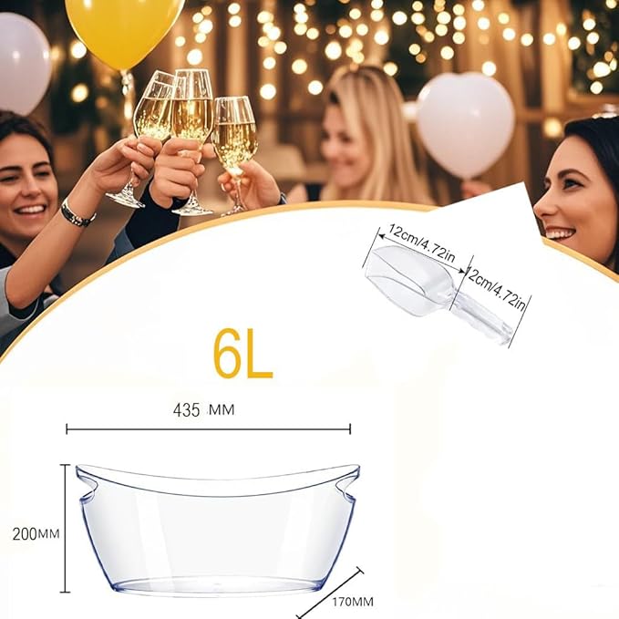1pcs 6L Ice Bucket with 1pc Scoops ,Large Clear Acrylic Ice Bucket for for Wine Champagne Mimosa Cocktail Bar Picnic Fruit Storage Basket (1PC 6L)