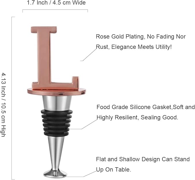 Miicol Prosecco Stopper, Rose Gold Initial Wine Stopper, Personalised Champagne Gift, Funny Kitchen Decor, Letter L
