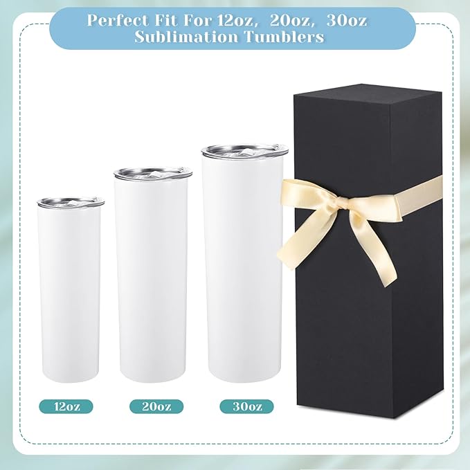 Qilery 12 Sets Gift Boxes with Ribbon for Sublimation Glass Tumbler Gift Boxes for 12oz, 20oz, 30oz Shipping Cup Exhibition Packaging(Black)