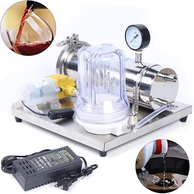 Stainless Steel Wine Beer Mead Liquid filter, Three-stage Filtration Technology Mini Liquor Filter System Small Household Wine Filtering Machine Alcohol with Brewing Kit for DIY Whisky Wine Brandy