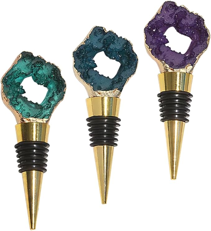 Agate Wine Bottle Stopper, Reusable Champagne Stoppers, JruizAhp 3Pcs Cute Wine Stopper, for Decorative Wine Bottle Stoppers With for Wedding, Holiday Party, Gifts for Wine Lovers