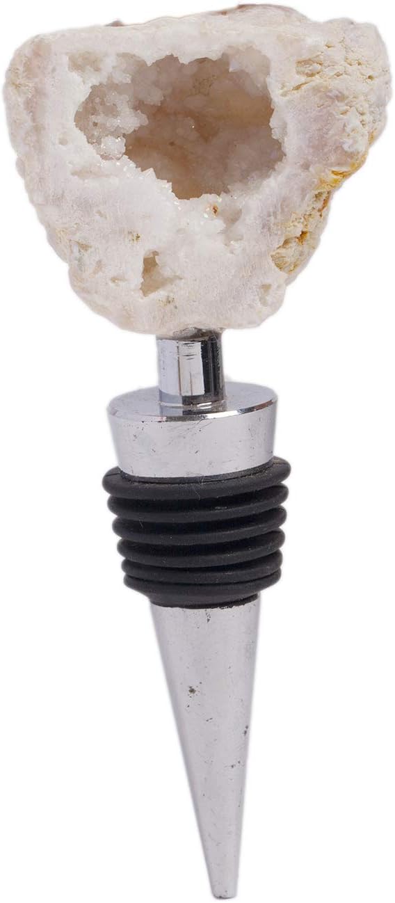 AMOYSTONE Natural Quartz Wine Stoppers with Alloy Bases for Wine Preservation - 4" Decorative Stone Seals for Home Bars, Unique Wedding Gifts for Women (1 Pack)