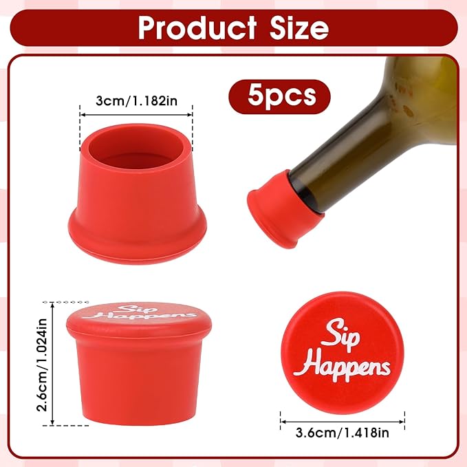 Qianyu 5 Pack Funny Silicone Wine Stoppers Accessories for Wine Lovers Gifts Reusable Bottles Cover Caps Replace Wine Saver Bottles Corks Airtight Seal Decorative To Preserve Fresh