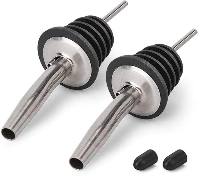 2PCS Stainless Steel Pourers, Speed Liquor Bottle Pourer, Olive Oil and Vinegar Tapered Stopper Spout, Suitable for About 3/4" Bottle Mouth, Olive Oil Spout with Sealed Dust Caps