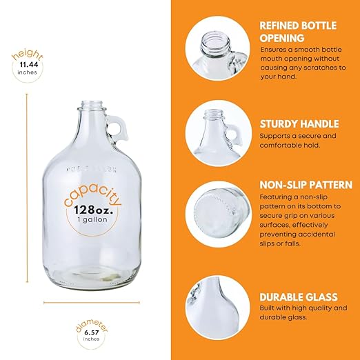 FastRack 1G Clear Glass Jugs with Polyseal Caps, #6 Rubber Bungs & Airlocks – Fermentation Jars for Home Brewing, Glass Fermenter Containers for Liquid Fermentation