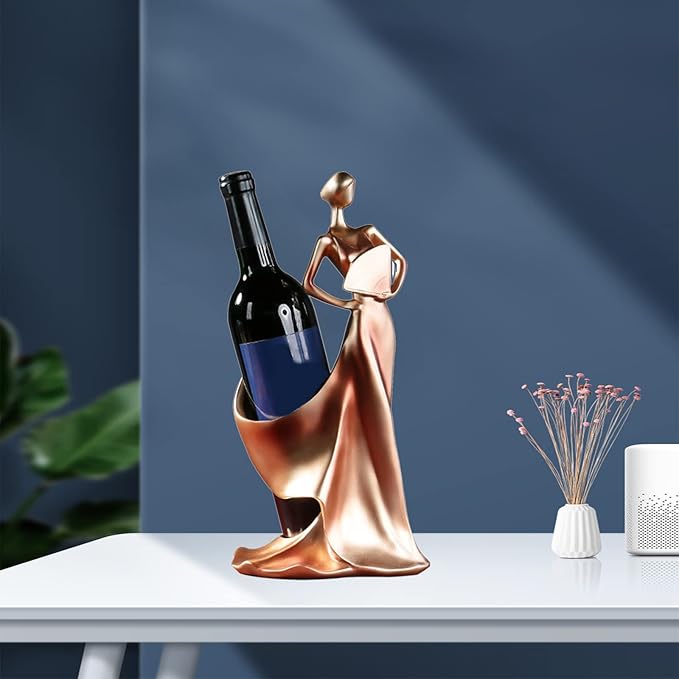 Artpaul Wine Bottle Holder Beauty Lady Statue Wine Bottle Stand Lady Wine Rack Decoration Wine Cork Holder Decor Wine Decor for Kitchen Bar (Golden Red)