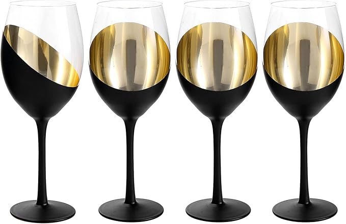 MyGift Wine Glasses Set of 4, Red Wine Glasses 14oz, Modern Matte Black & Gold Stemware, Elegant Bar Cups for Weddings, Holiday Parties and Gifts