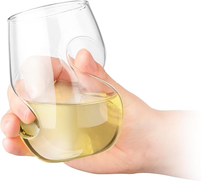 Final Touch Conundrum White Wine Glasses - Set of 4 Stemless Handcrafted Glasses - 9 oz Capacity - Sleek Curves for Comfortable Tasting - Dishwasher Safe (GG5008)