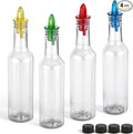 Tioncy 4 Sets 10oz Plastic Liquor Bottles with Pourers Sets 4 Plastic Long Neck Syrup Bottles with Pourer and Caps Reusable Leakproof for Home Party Bar(Red, Yellow, Blue, Green)