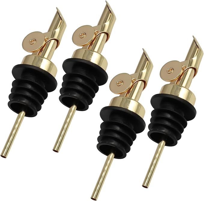 4 Pack Auto Flip Dispenser Spout, Liquor Pour Spout Oil Dispenser Top, Stainless Steel Leak-Proof Bottle Spout for Wine Vinegar Oils (Gold)