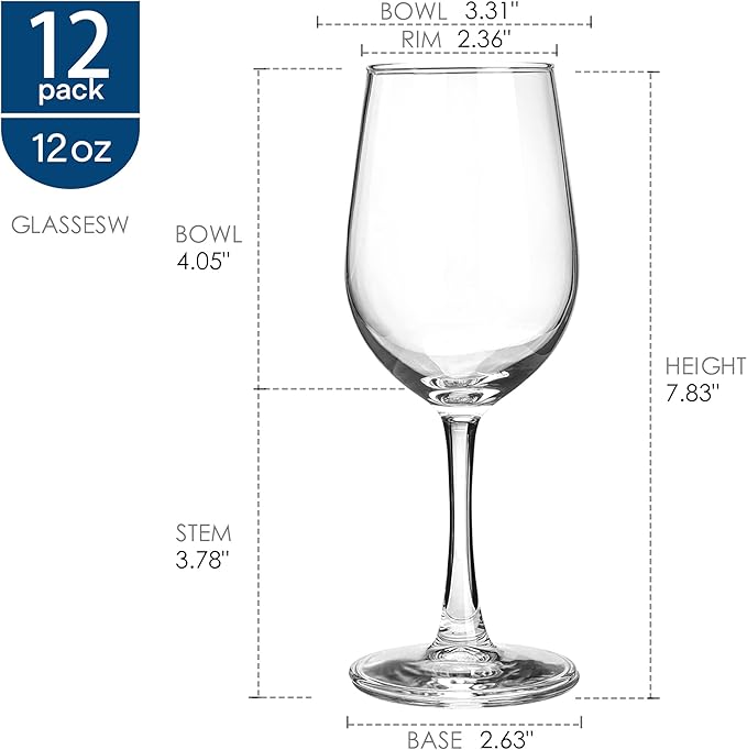 UMEIED All Purposed Wine Glasses Set of 12, Classic Wine Glasses for Red White Wine, Dishwasher Safe, Clear