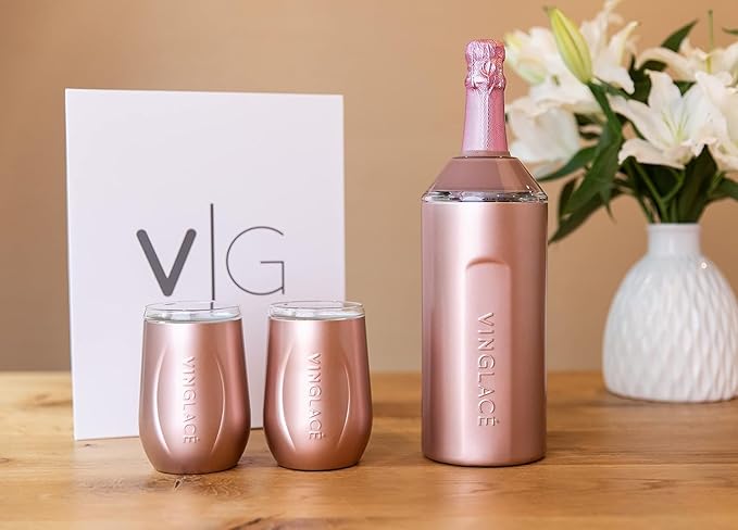 Personalized Vinglacé Wine & Champagne Bottle Chiller - A Unique Customized Gift for Wine Lovers (Rose Gold)
