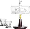 Whiskey Decanter Set for Men - 38 oz, Magellan Liquor Bottle with 2 Diamond Whiskey Glasses - for Alcohol, Wine, Bourbon, Brandy, and Scotch for Dad (Viking Ship)