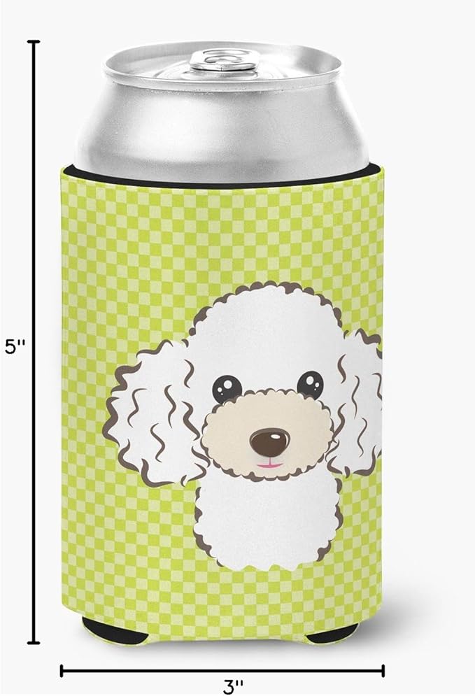 Caroline's Treasures BB1319CC Checkerboard Lime Green White Poodle Can or Bottle Hugger Cooler Washable Drink Sleeve Collapsible Beverage Insulated Holder, Can Hugger, Multicolor