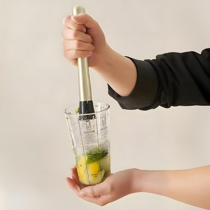 8 Inch Stainless Steel Cocktail Muddler and Mixing Spoon Home Bar Tool Set - Create Delicious Mojitos Old Fashioned/Mint Julep/Other Fruit Based Drinks (Gold)