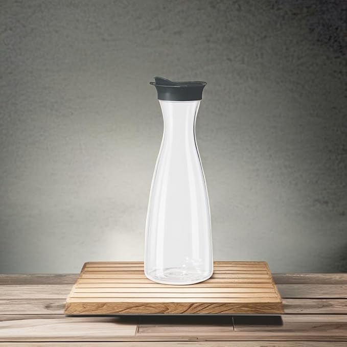 OGGI Clear Carafe w/Flip Open Lid - Ideal Juice Bottle, Clear Pitcher with Lid, Tea Pitcher, Water Carafe, 1.6 Lt(54Oz), Black