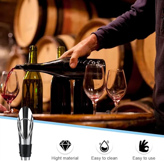 Wine Aerator Stainless Steel Wine Bottle Pourers and Stoppers 2-in-1 Steel Champagne Sealed Cap Stopper Wine Spout Pourer for Whiskey, Tequila, Other Liquor Wine Gift Set(2PCS)