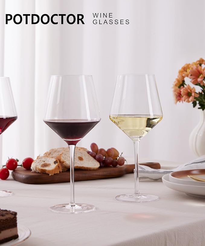 Red Wine Glasses Set of 4-18oz,White Crystal Hand Blown Wine Glass with Long Stem, Ultra-thin for Wine Tasting, Ideal for Anniversary, Birthday, Party